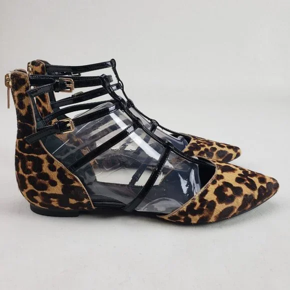 Marc Fisher Scoutly Cage Calf Hair Flats Womens 7.5 Leopard Print Pointed Toe - Picture 2 of 12